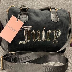 NWT Juicy Couture Black Suede Crossbody Bag with Rhinestone Detail